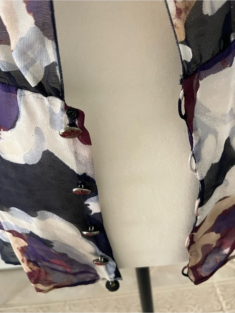 Chanel Vintage Multicolor Printed Sheer Chiffon Blouse FR 38 Made in France